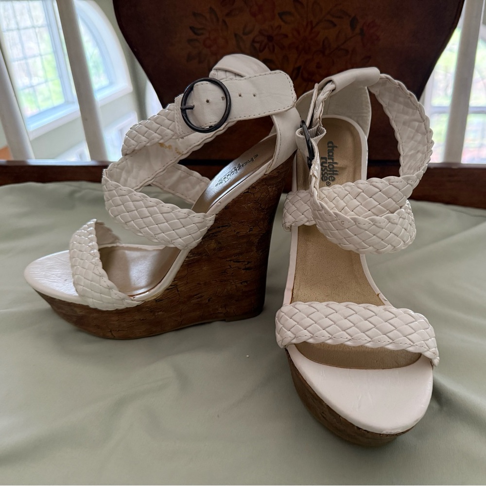 Charlotte Russe Cream Braided Platform Wedge Sandals